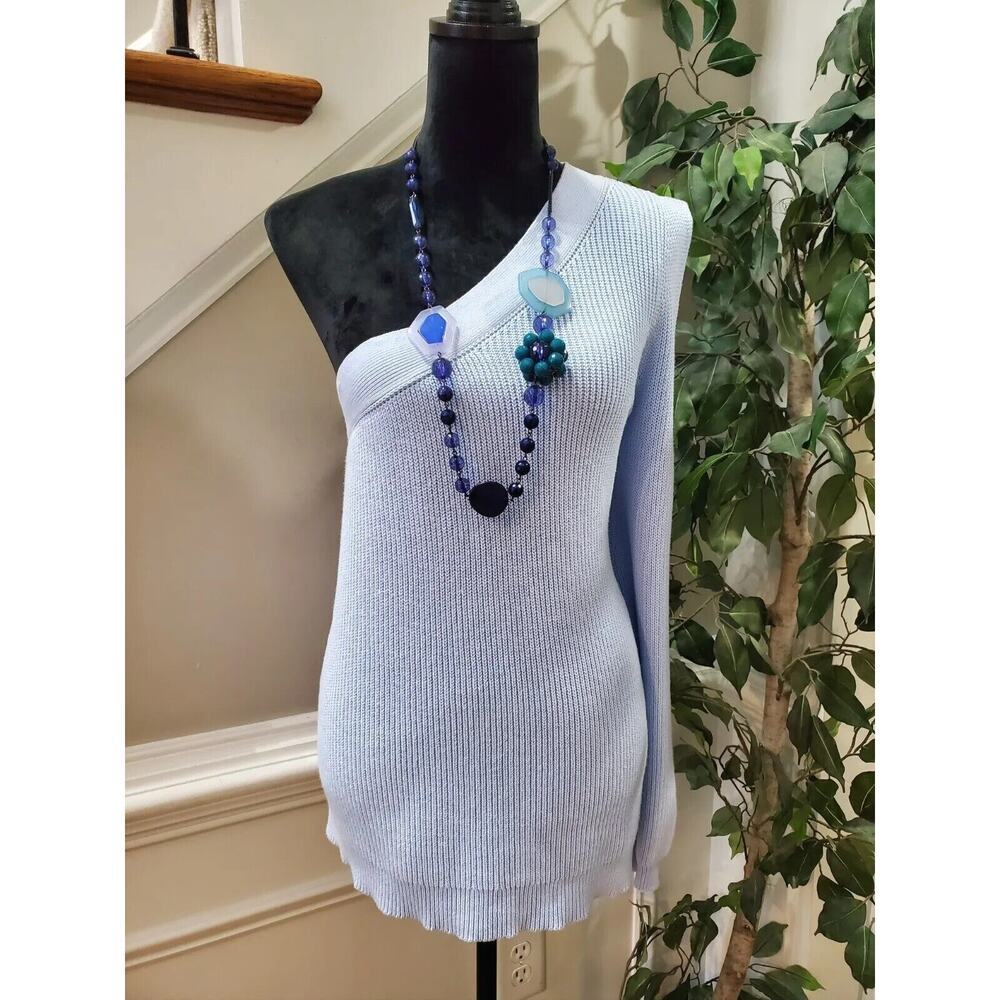 Nine West Women's Blue Polyester One Shoulder Off Pullover Knit Sweater Size XL